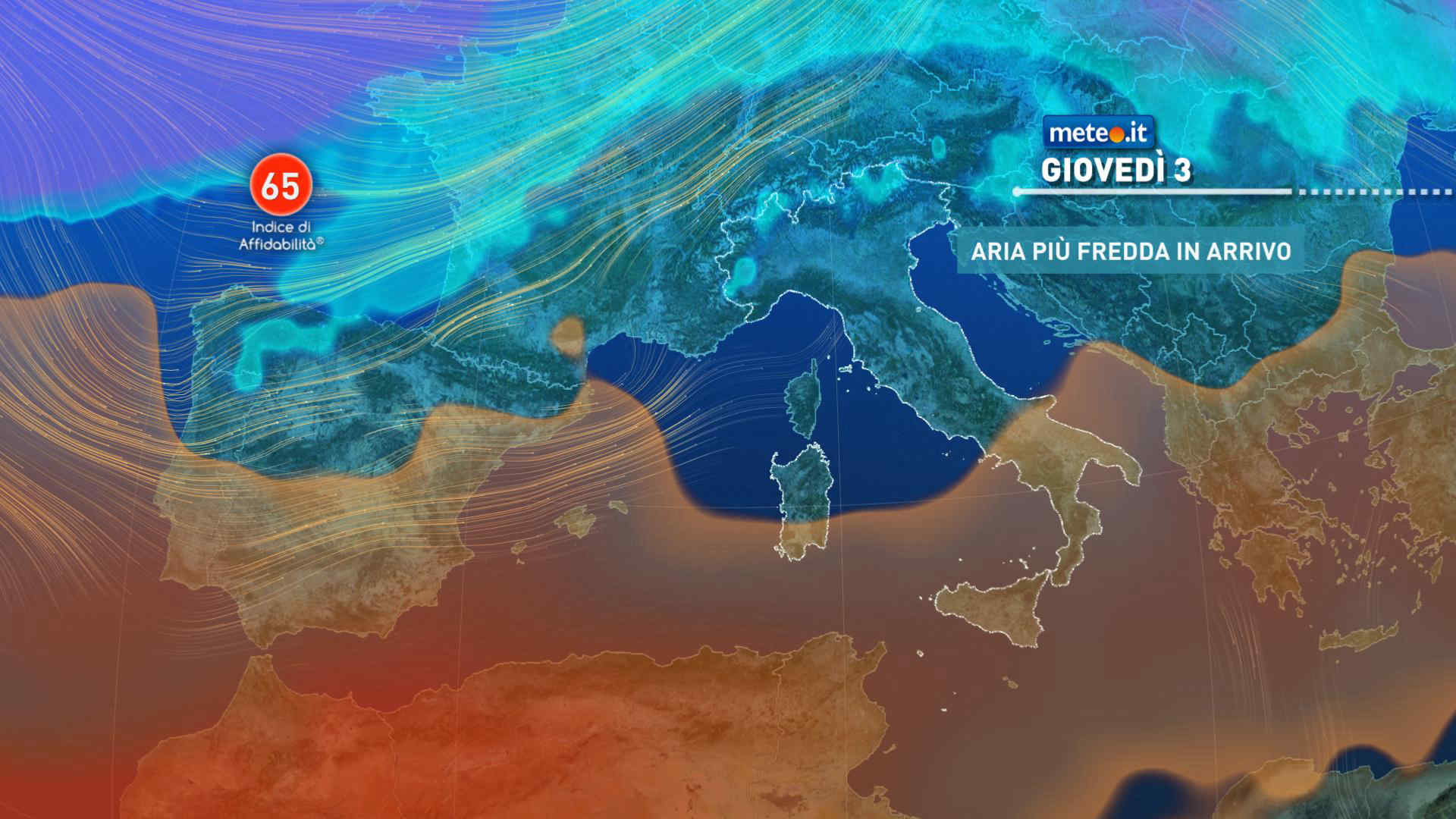 Meteo: tra giovedì 3 e sabato 5 novembre piogge e aria più fredda