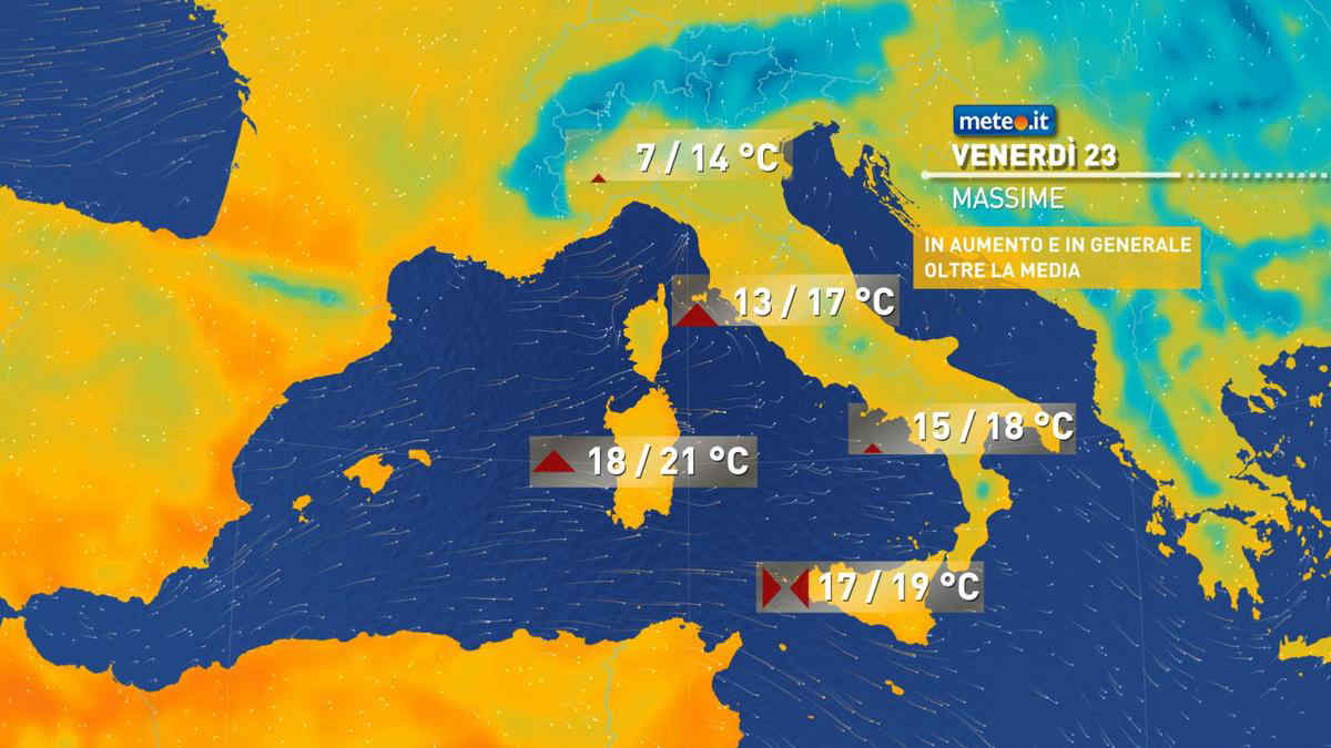 Meteo: 23 dicembre instabile. Weekend di Natale con oltre 20°C nelle Isole