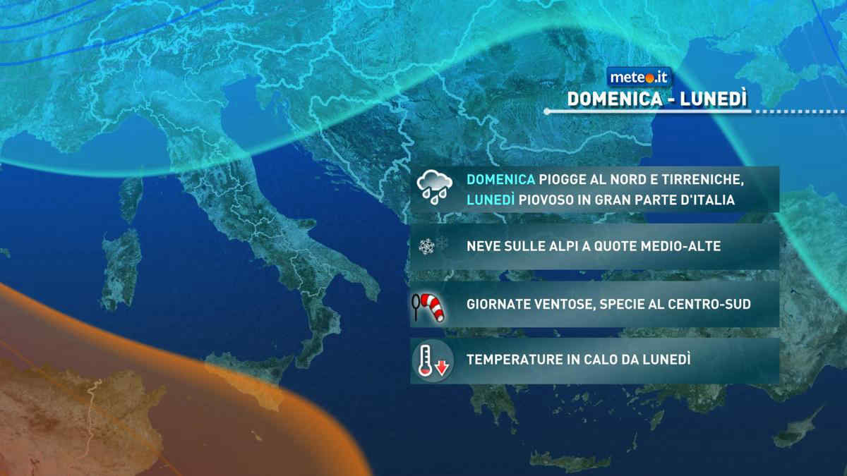 Meteo, svolta da domenica 8: al via una fase con vento forte, pioggia e neve