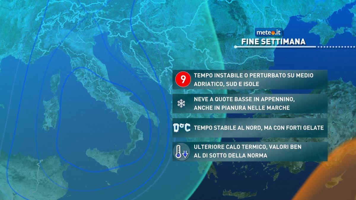 Meteo, fine settimana del 21-22 gennaio segnato dal maltempo invernale