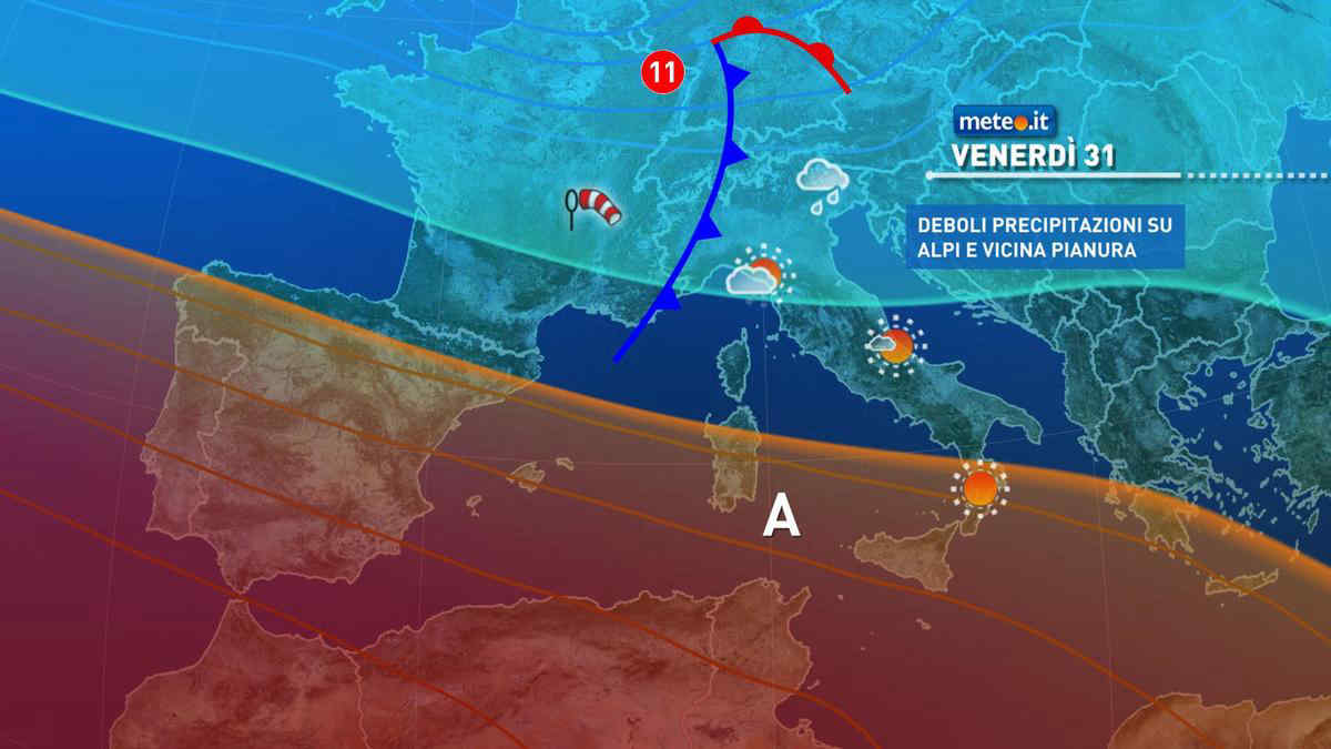 Meteo, Italia divisa in due venerdì 31: piogge al Nord, sole e clima mite al Sud