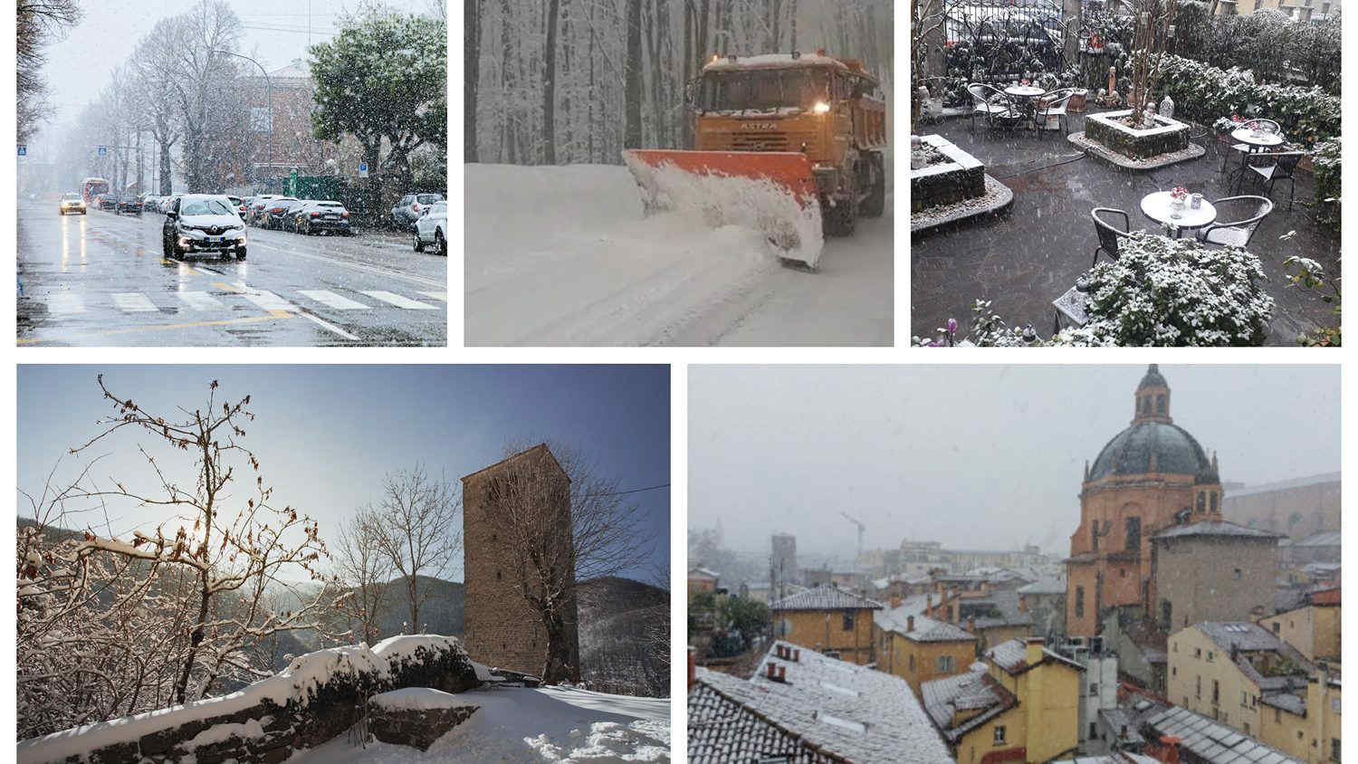 Meteo, neve: fiocchi fino in città, imbiancate Bologna e Modena. Le immagini