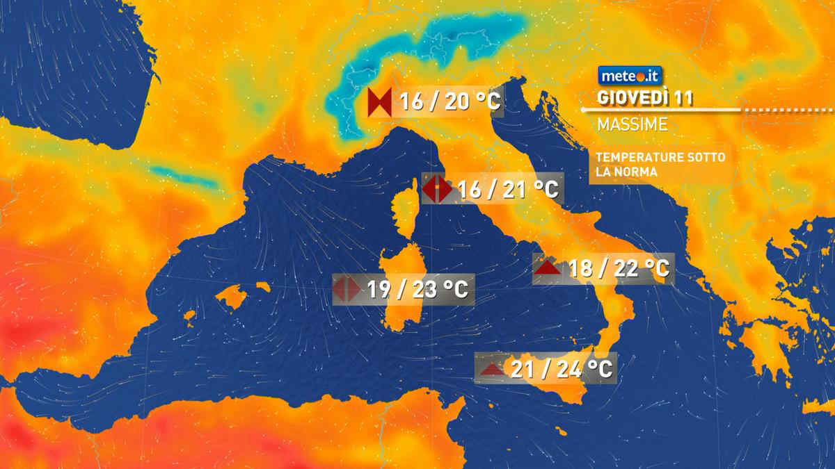 Meteo: clima fresco per la stagione, insistono piogge e temporali. Le previsioni per giovedì 11 maggio