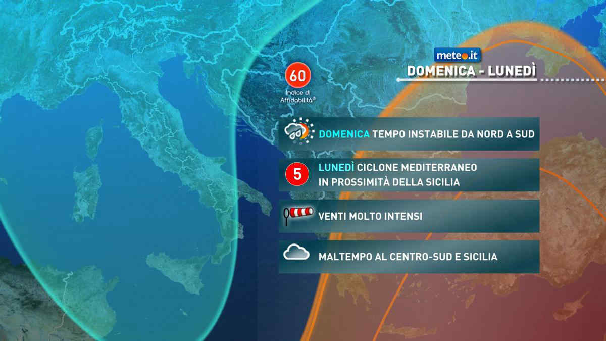 Meteo, domenica 14 maggio ancora rovesci. Lunedì ciclone mediterraneo