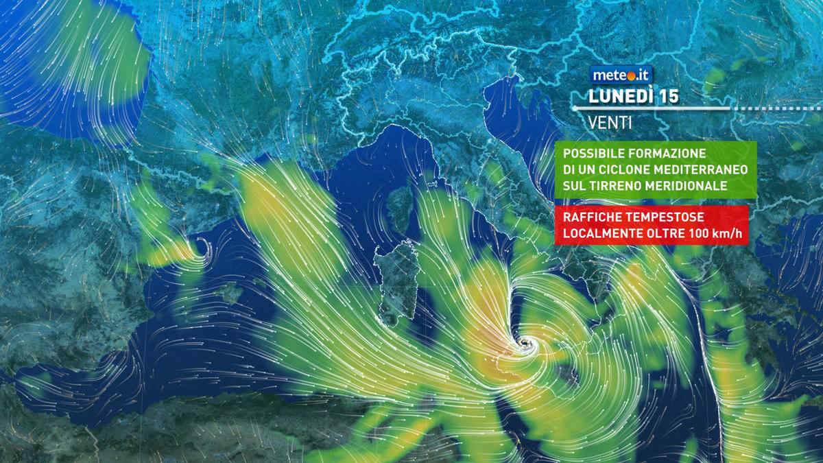 Meteo, oggi lunedì 15 maggio, ciclone mediterraneo. I dettagli