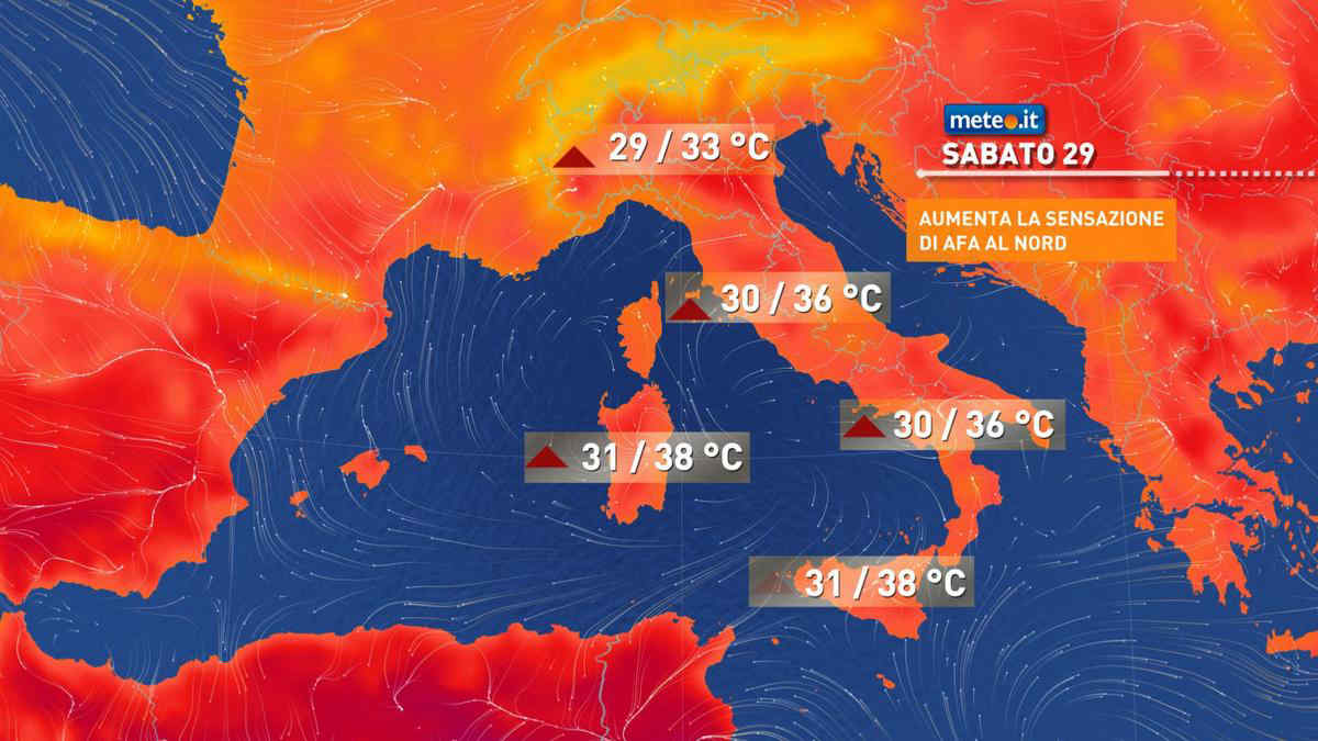 Meteo weekend 29-30 luglio: caldo con 40°C sulle Isole. Attenzione ai temporali al Nord