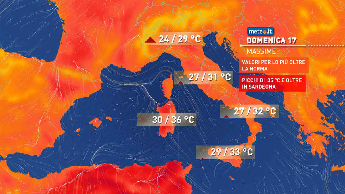 Meteo: domenica 17 settembre migliora al Nord. In Sardegna oltre 35 gradi