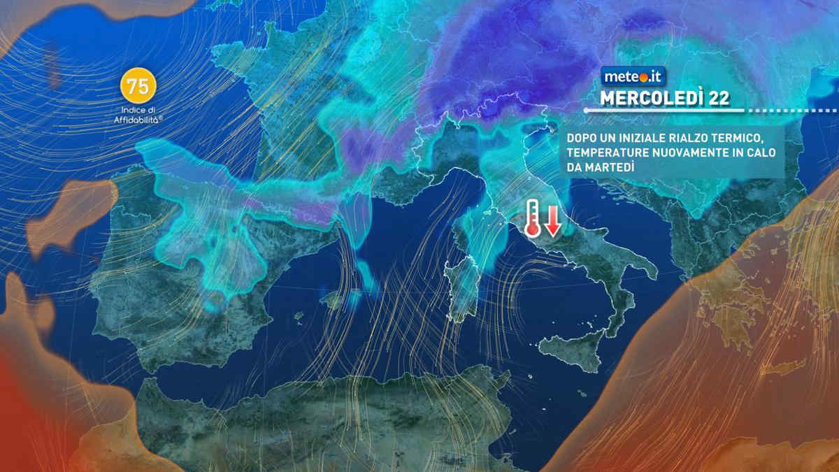 Meteo, 21-22 novembre tra fasi di maltempo e aria più fredda