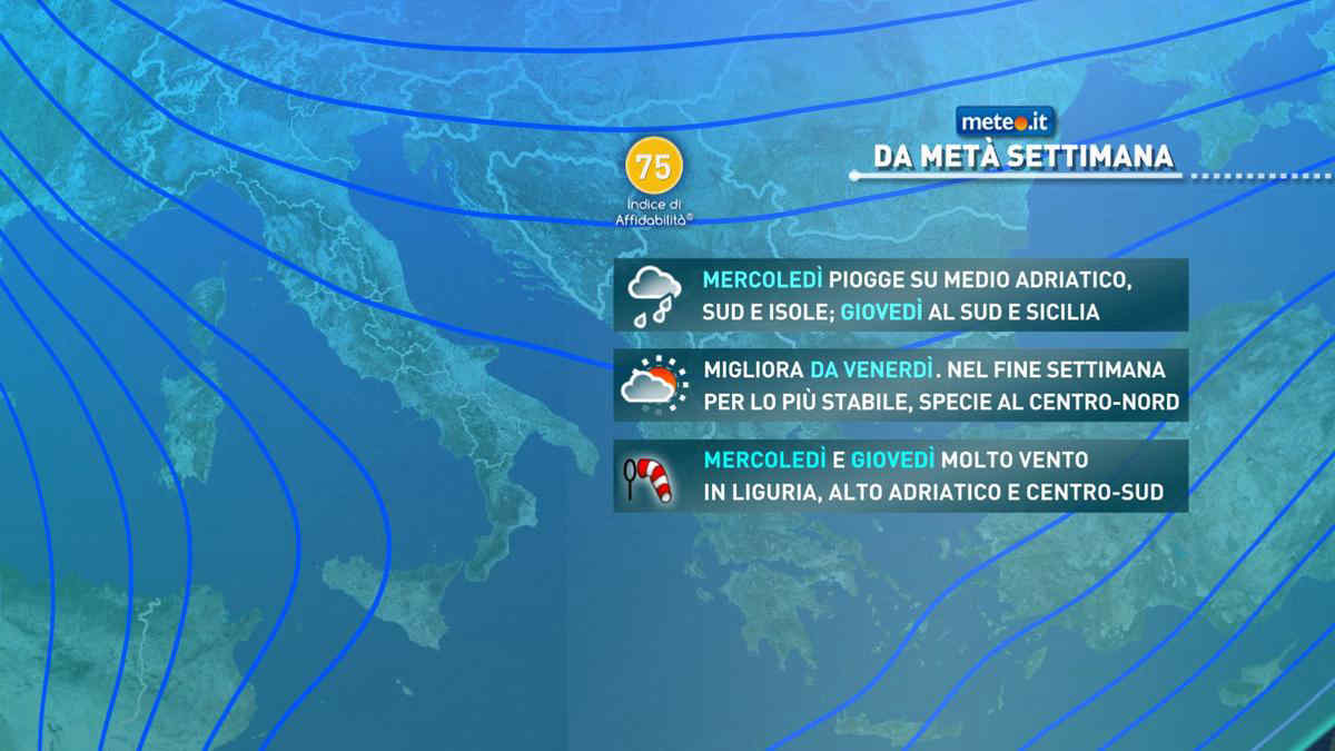 Meteo, vortice di bassa pressione sull'Italia: maltempo e vento forte fino a giovedì 23