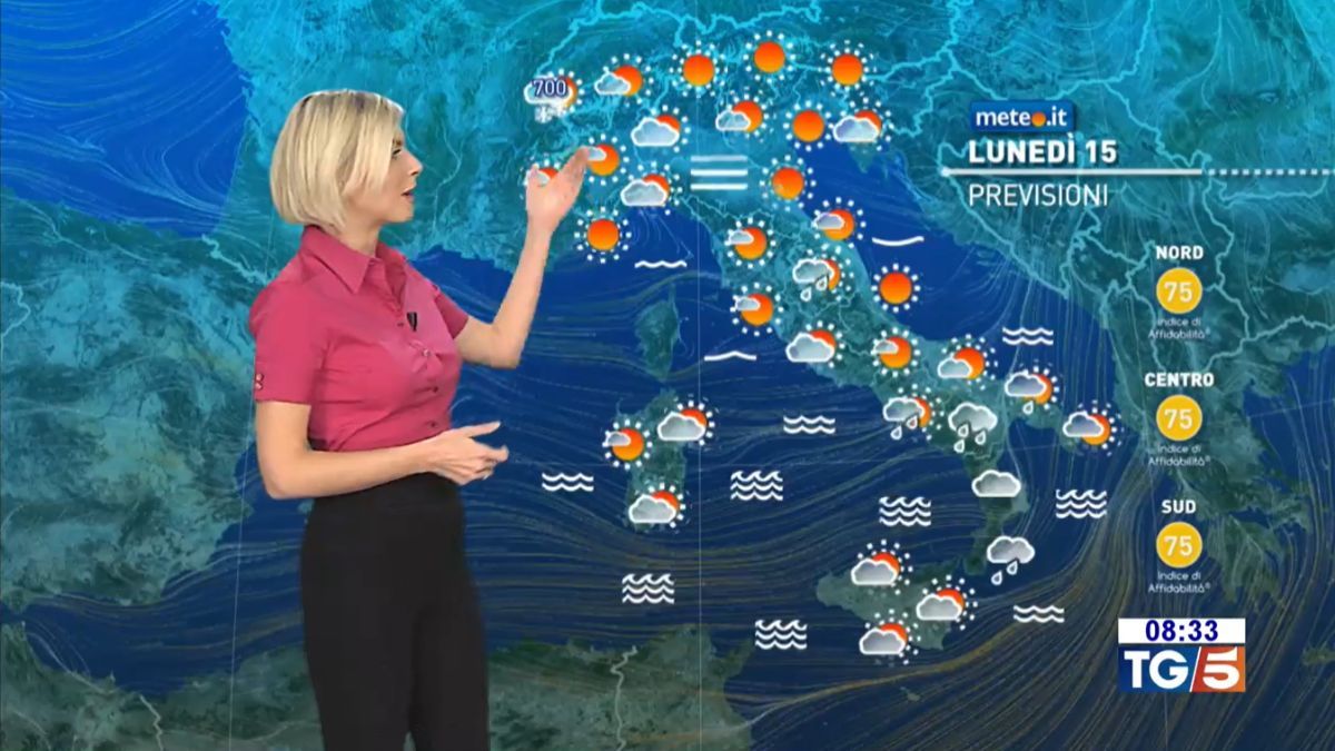 Meteo: lunedì 15 con piogge e parziale rialzo termico. Neve a metà settimana