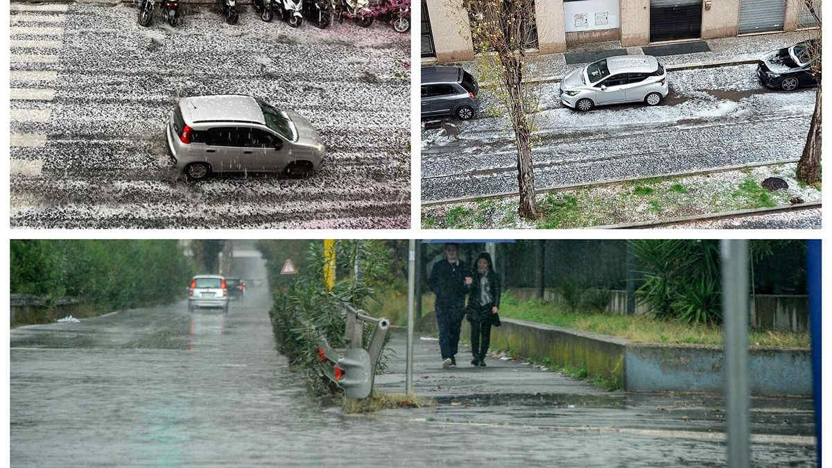 Maltempo Lazio, nubifragio a Roma: pioggia battente con grandine imbianca le strade