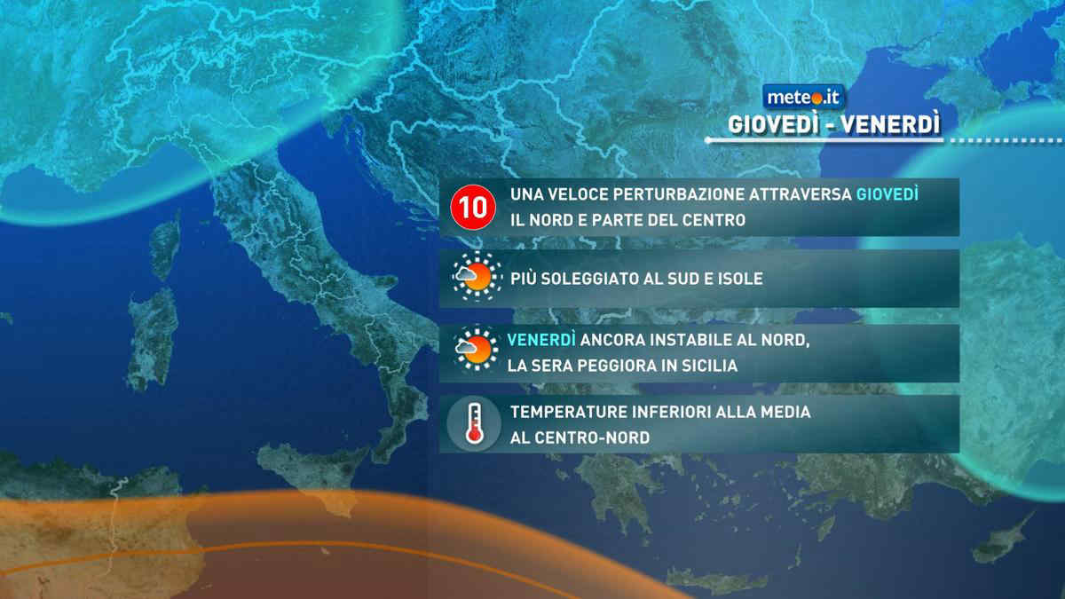 Meteo, nuova perturbazione: giovedì 23 piogge e temporali al Centro-Nord