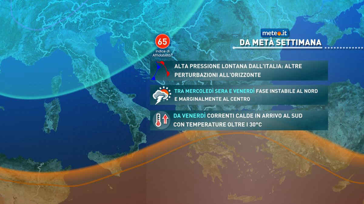 Meteo: seconda parte di settimana con rovesci e temporali. Le zone coinvolte