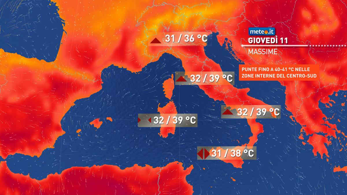 Meteo, 11 luglio rovente: verso i 40 gradi. Le previsioni