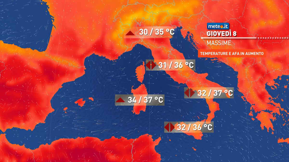 Meteo: giovedì 8 agosto migliora al Nord. Da venerdì 9 clima rovente