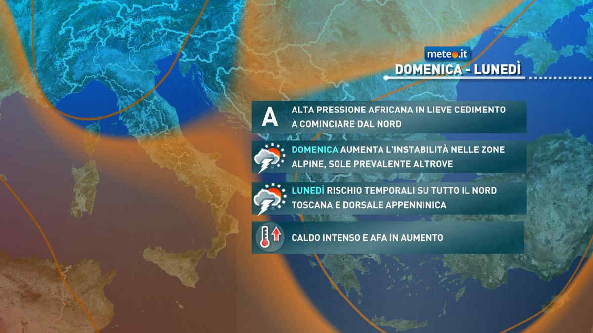 Meteo, 25-26 agosto con rischio temporali ma il caldo africano non cede