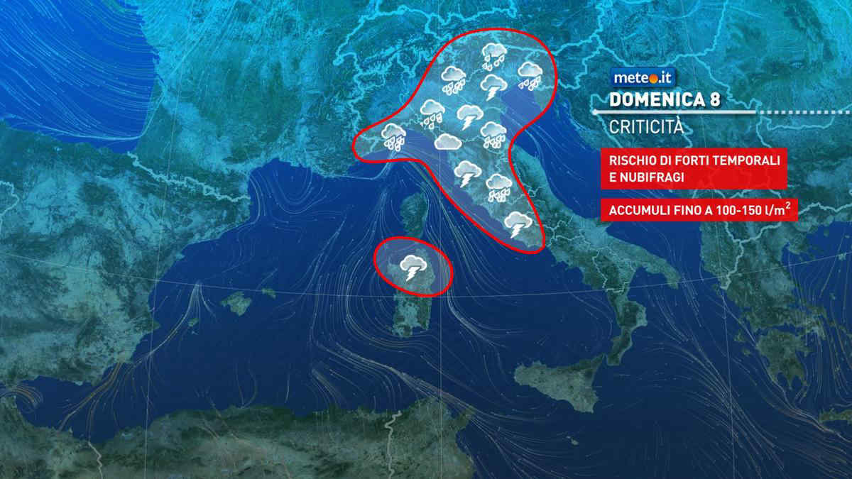 Meteo, Maltempo sull'Italia: domenica 8 rischio di fenomeni intensi