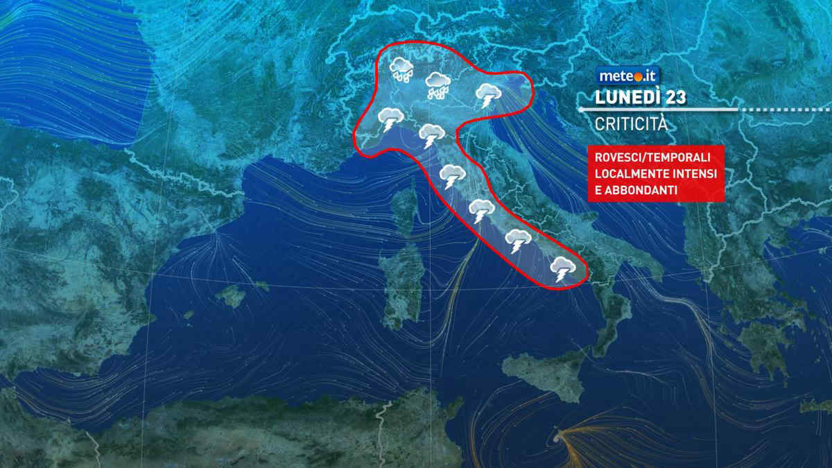 Meteo 23 settembre: piogge intense e rischio criticità. Dettagli e zone interessate