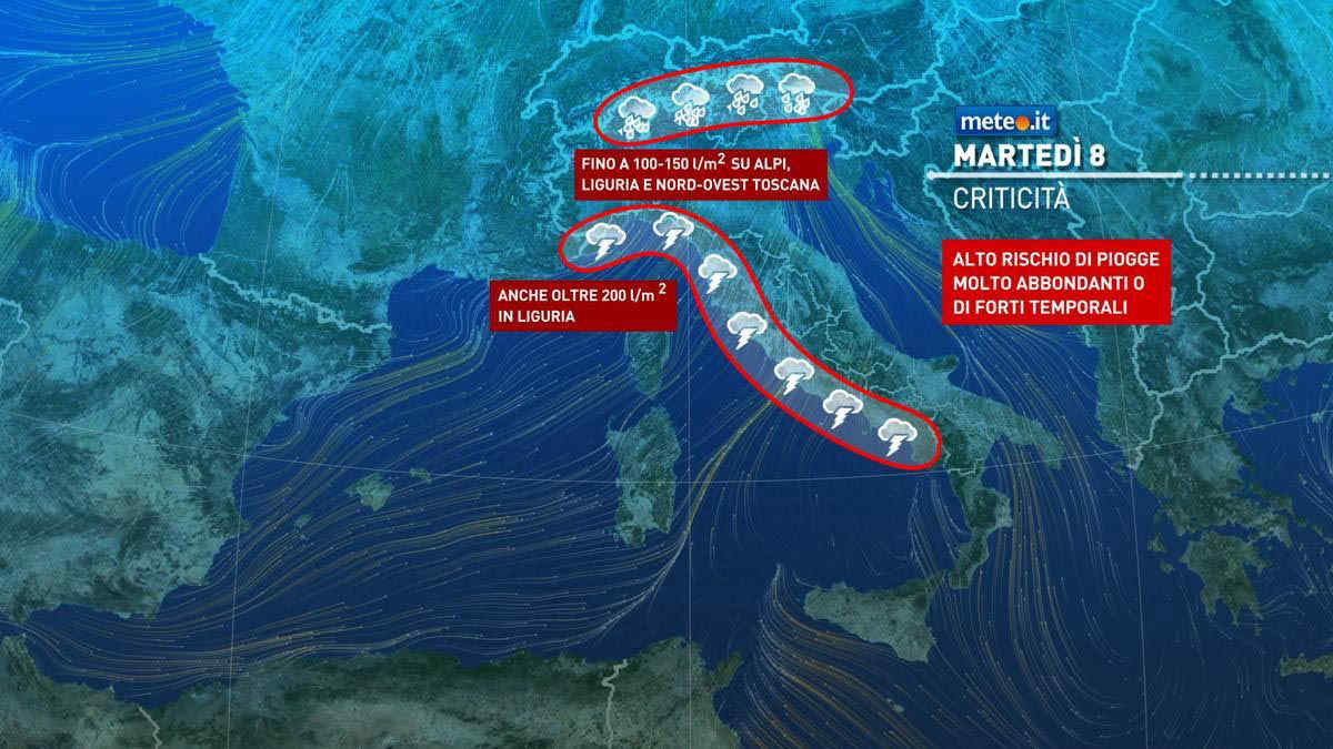 Forte Maltempo: martedì 8 pioggia insistente, vento e rischio di nubifragi