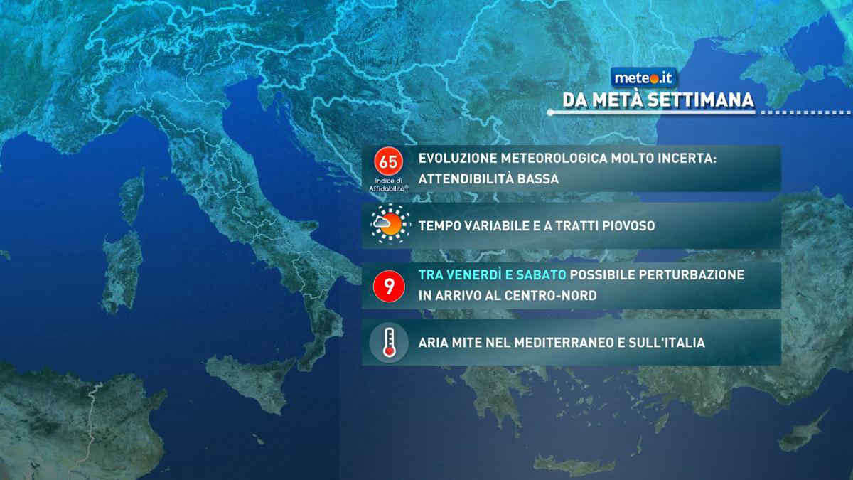 Meteo: seconda parte di settimana con clima mite e altre piogge. La tendenza