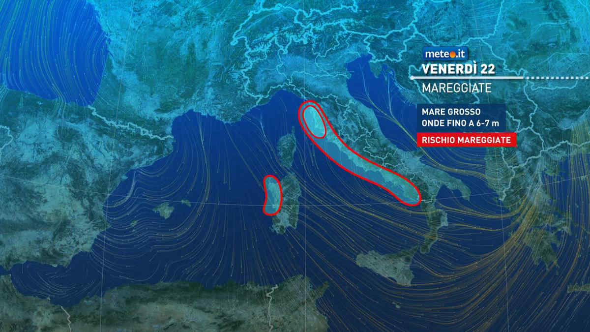 Meteo 22 novembre: tempesta Caetano in azione. Vento fino a 100 km-h e rischio mareggiate