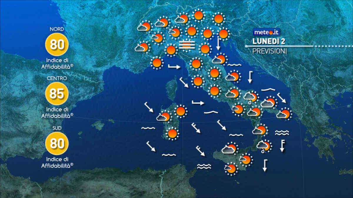 Meteo 2 dicembre: settimana al via con clima meno freddo. Martedì 3 nuove piogge: ecco dove