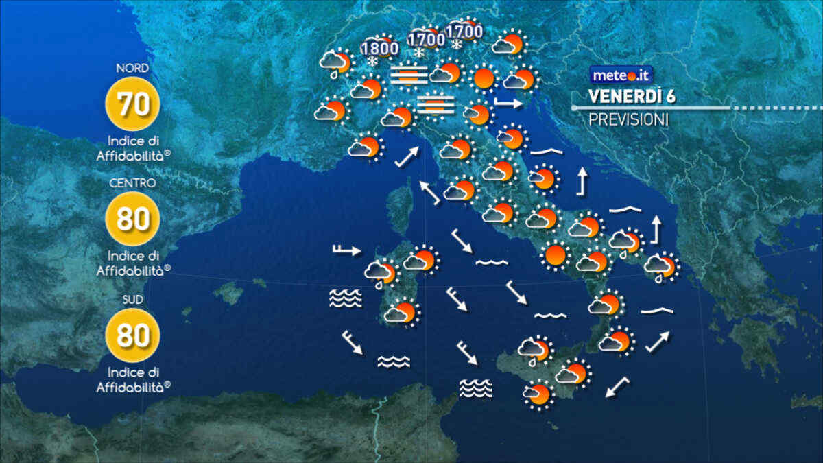 Meteo 6 dicembre: veloce perturbazione al Nord. Festa dell'Immacolata con venti e neve