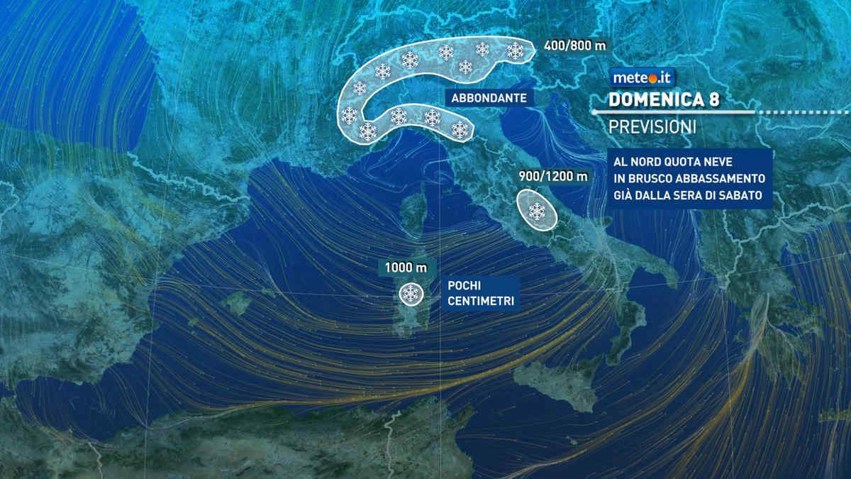 Meteo: Immacolata con neve fino in collina, forti venti e rischio mareggiate. Possibili criticità: ecco dove e quando