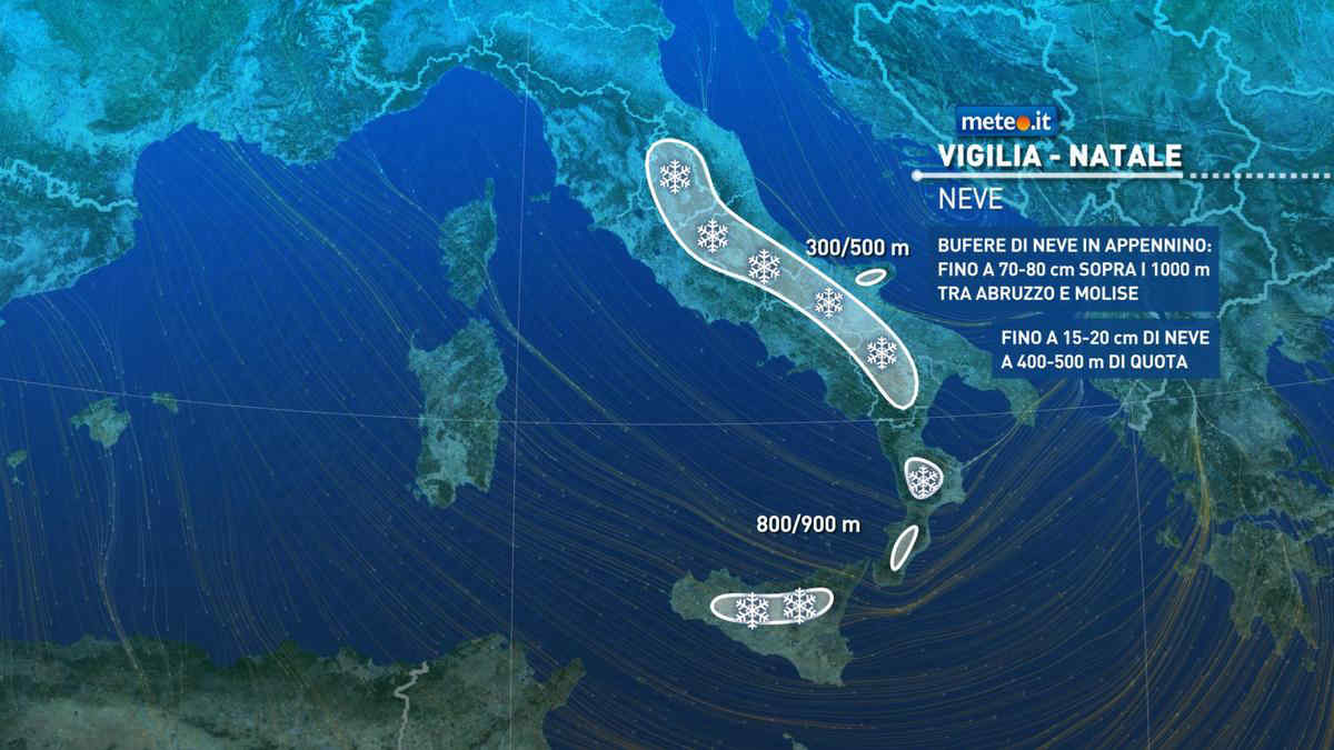 Meteo: bianco Natale in alcune regioni! Neve fino in collina, ma anche venti burrascosi e temporali