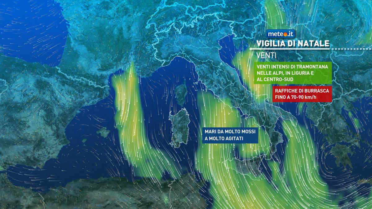 Meteo: vigilia e Natale con tormente di neve, forti venti e piogge. Le zone coinvolte