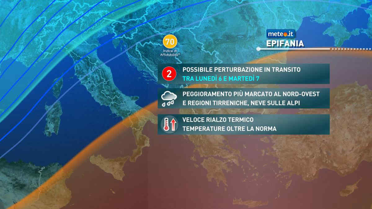 Meteo, nuova perturbazione per l'Epifania: la tendenza