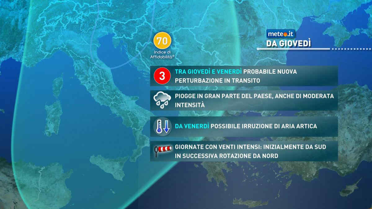 Meteo, in settimana nuove piogge, neve e aria più fredda: la tendenza