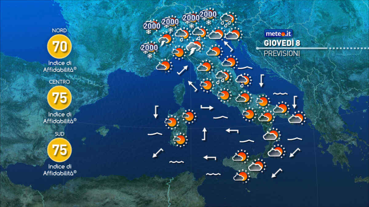 Meteo: oggi (8 maggio) ancora temporali al Nord. Venerdì 9 tocca al Sud