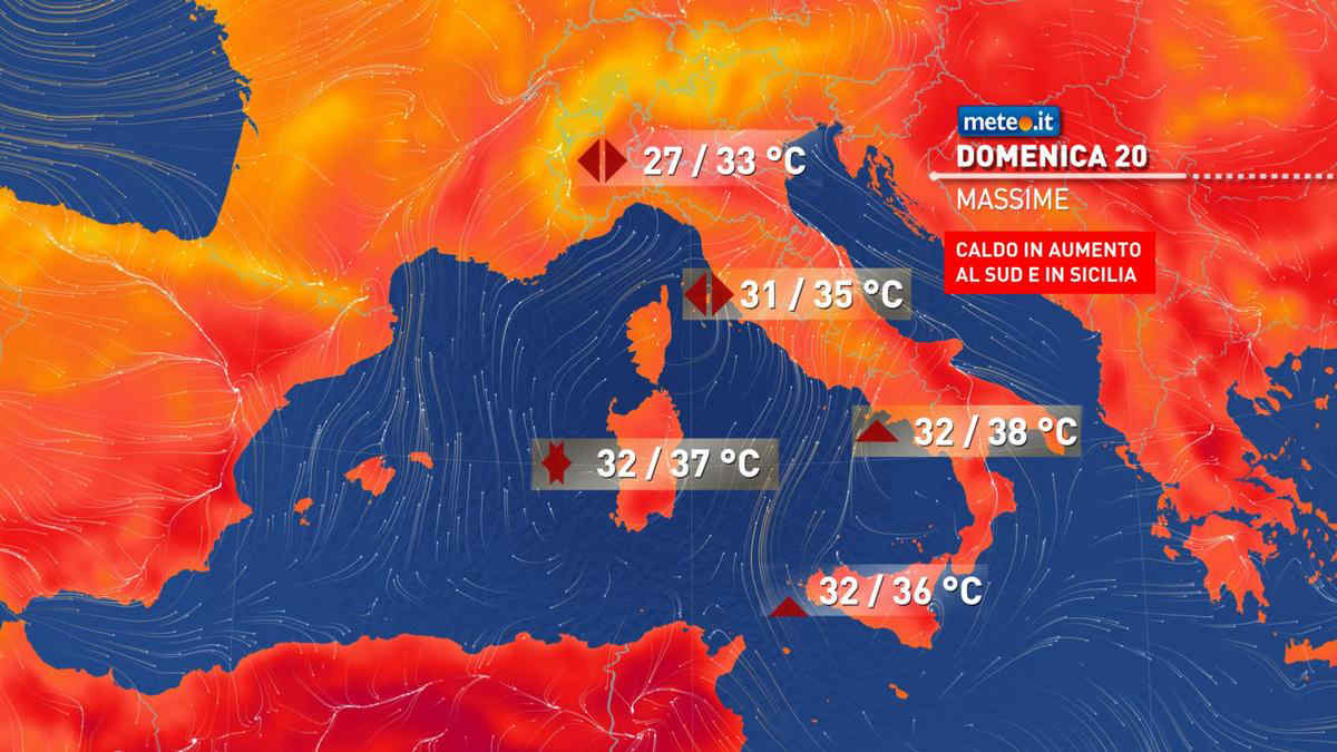 Meteo, temporali al Nord e caldo africano al Centro-Sud: punte di 40 gradi! Le previsioni da domenica 20 luglio