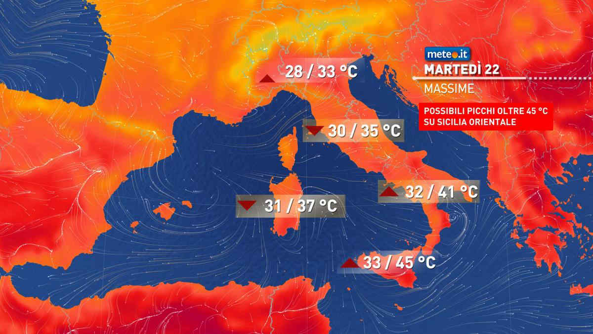 Meteo 22 luglio: caldo allucinante al Sud e in Sicilia! Breve pausa dai temporali al Nord