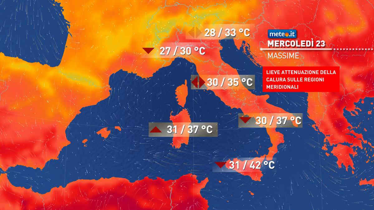 Meteo, mercoledì 23 luglio tra caldo estremo e rischio di forti temporali