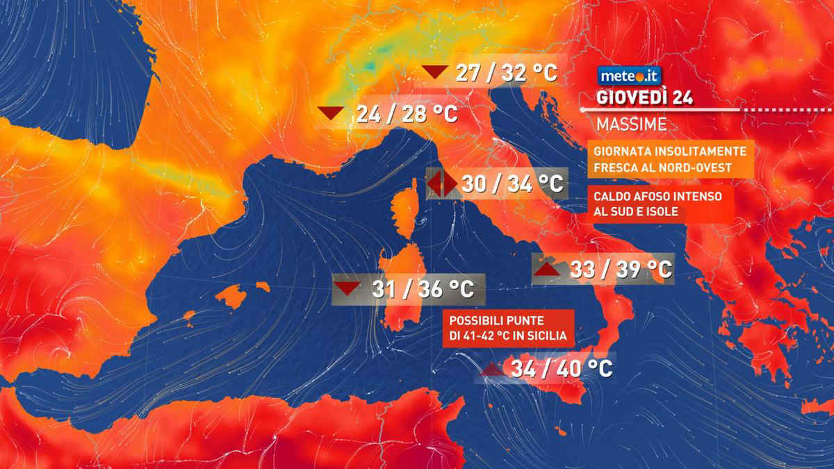 Italia divisa tra caldo intenso e temporali: perturbazione in transito al Nord. Le previsioni meteo da giovedì 24 luglio