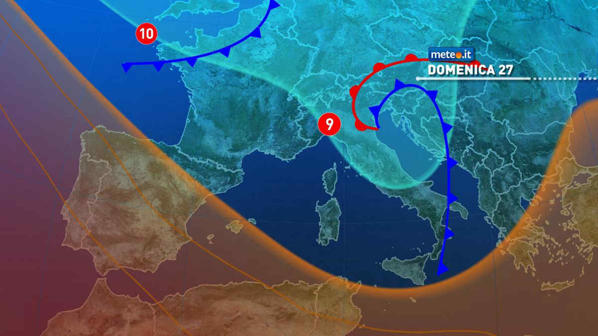 Meteo 27 luglio: stop caldo africano! Lunedì 28 scenario da inizio autunno al Centro-Nord