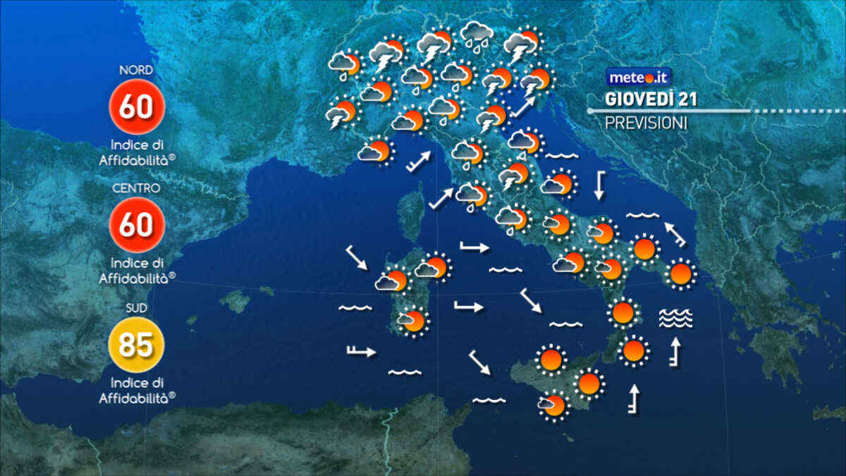 Meteo 21 agosto: intenso maltempo al Centro-Nord! Al Sud ancora picchi prossimi ai 40 gradi