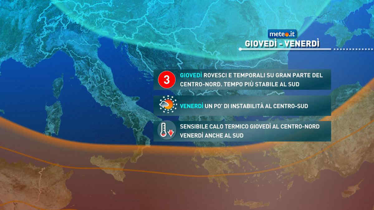 Meteo: giovedì 21 diffuso maltempo e rischio nubifragi. Al Sud caldo estremo