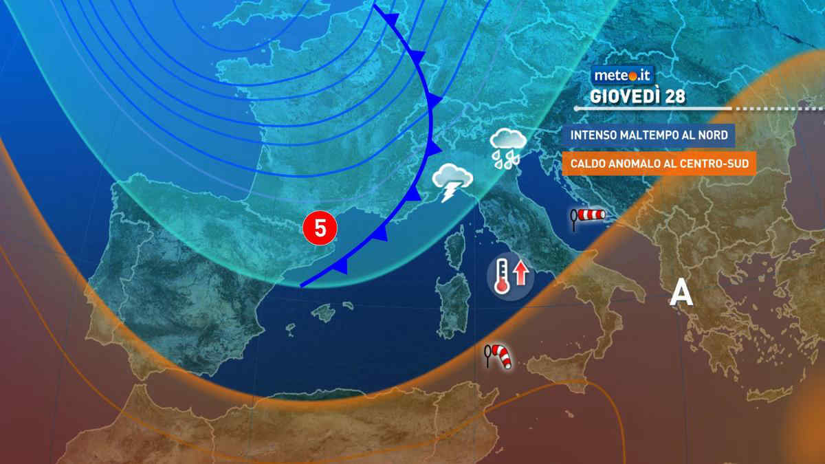 Meteo: 28-29 agosto con marcato maltempo e rischio nubifragi. Caldo anomalo al Sud
