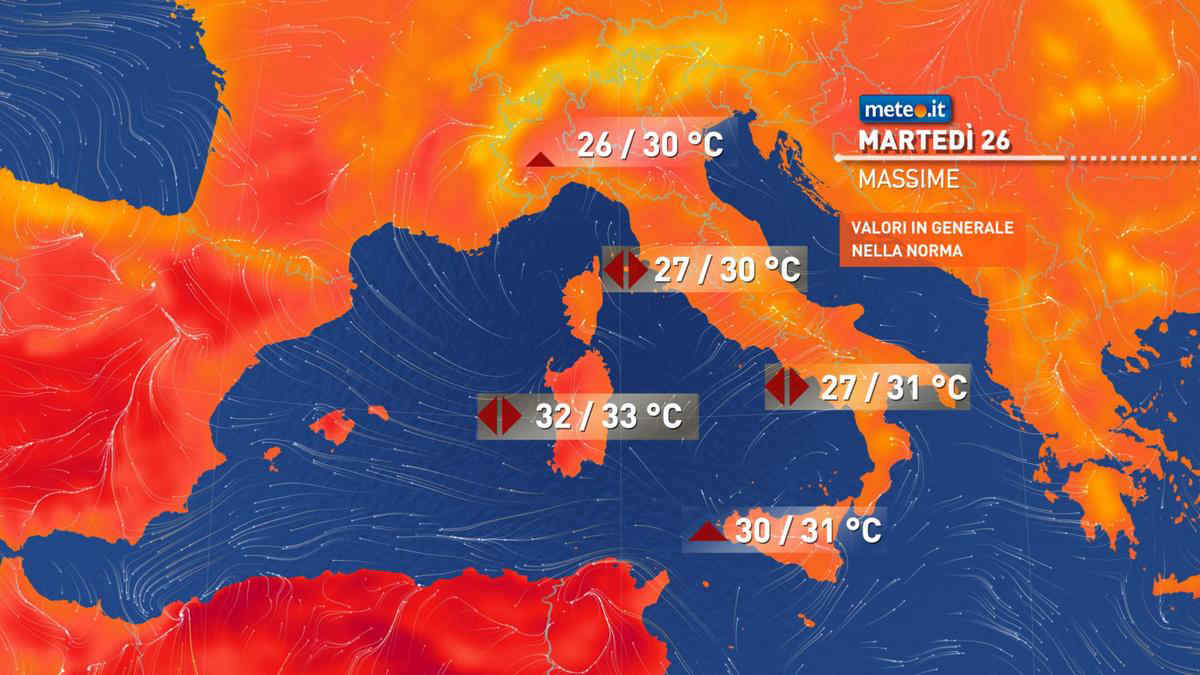Meteo: martedì 26 poca instabilità! Da mercoledì 27 forte maltempo al Nord e caldo al Sud