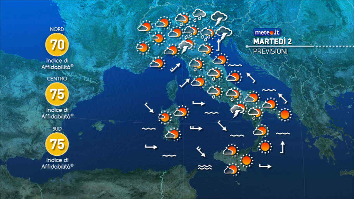 Meteo: 2 settembre con molte piogge e temporali, migliora da domani