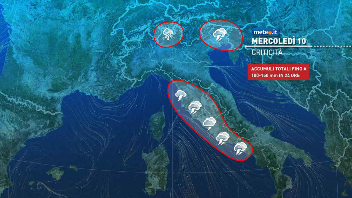 Meteo, l'apice del maltempo nelle prossime ore: forti temporali e rischio nubifragi