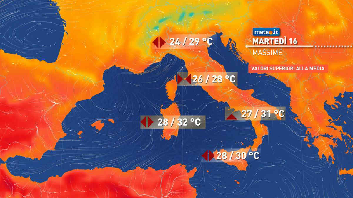 Meteo: 16 settembre con caldo estivo ma anche qualche pioggia. Ecco dove