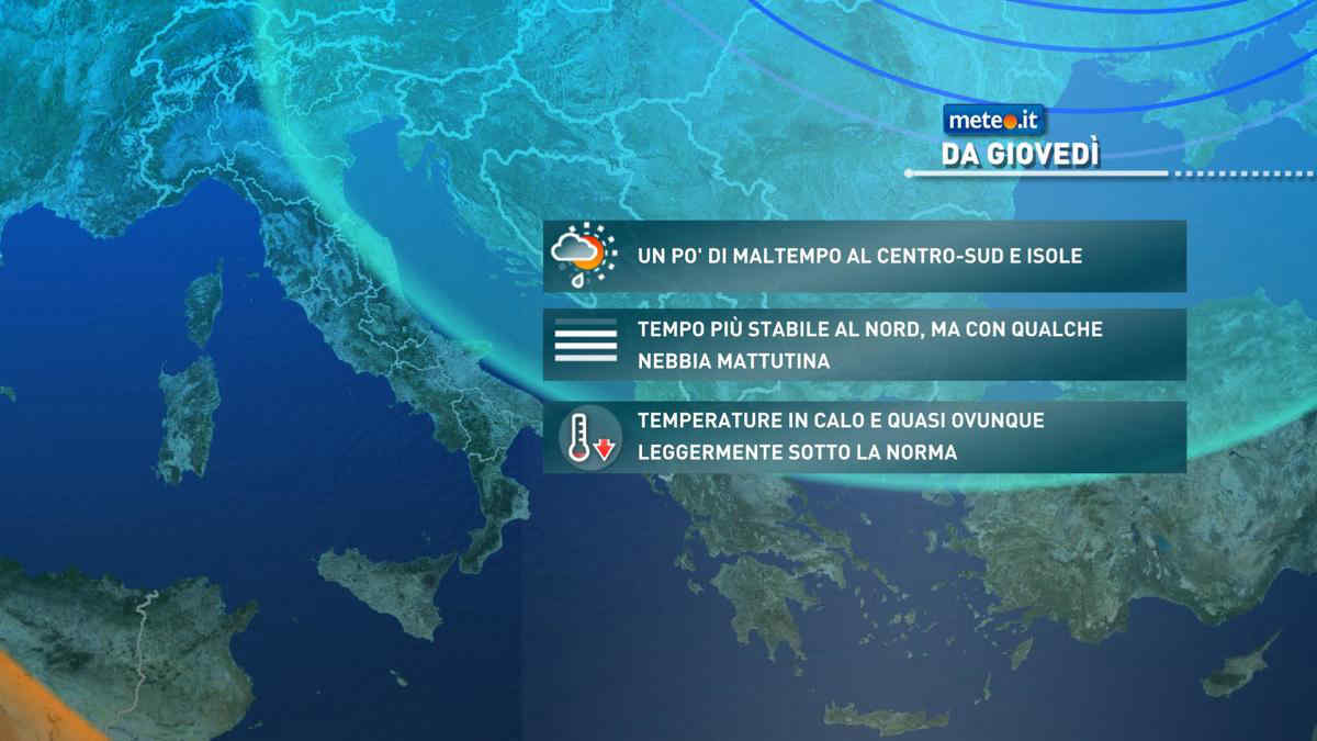 Meteo, da metà settimana calo termico e fase di maltempo: ecco dove
