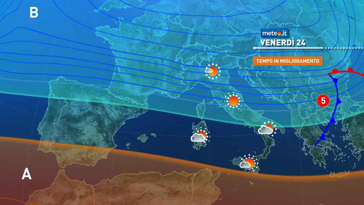 Meteo: tempo in miglioramento venerdì 24 ottobre, poi nuove piogge