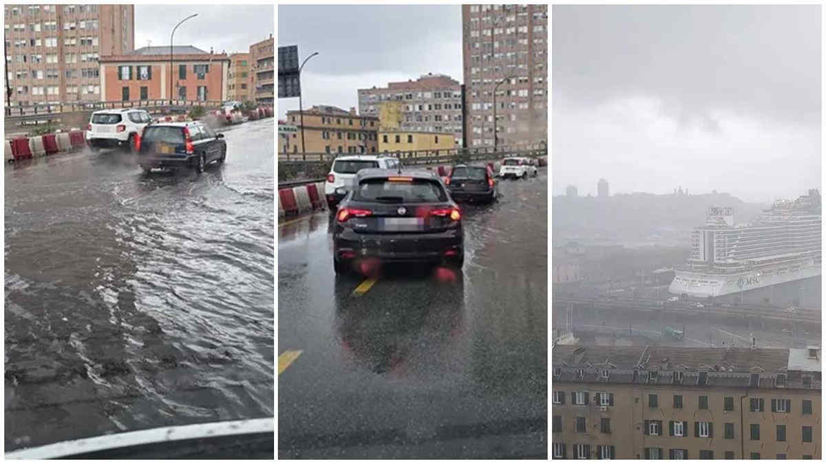 Maltempo a Genova: voli dirottati e sottopassi allagati a Brin e San Benigno - Immagini