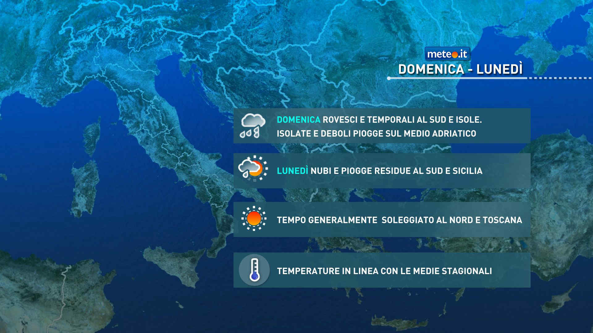 Meteo, oggi, domenica 9 novembre, rovesci al Sud e Isole