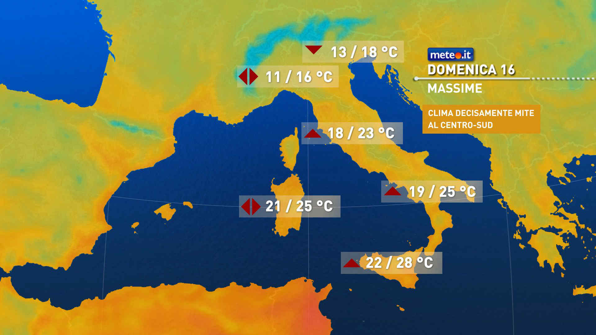 Meteo 16 novembre: ancora maltempo, temporali e vento. Al Centro-Sud picchi di oltre 25 gradi